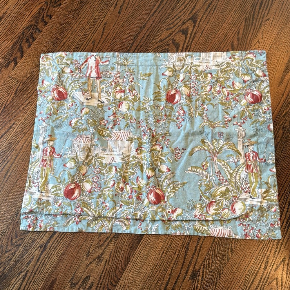RARE POTTERY BARN Asian Toile Chinoserie Pagoda Linen-Cotton Standard Sham EUC